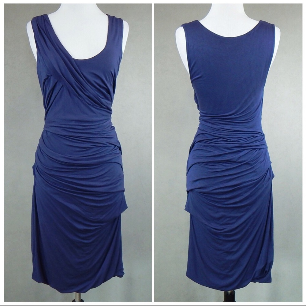 Anthropologie Fitted Asymmetrical Blue Midi Dress